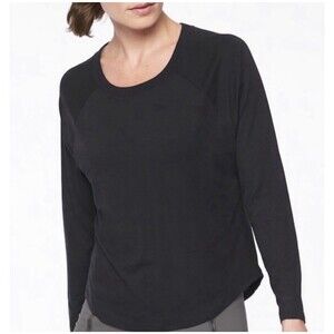 Athleta Black Topanga Long Sleeve Shirt Loose Fit Crew Neck Sheer Back Size M